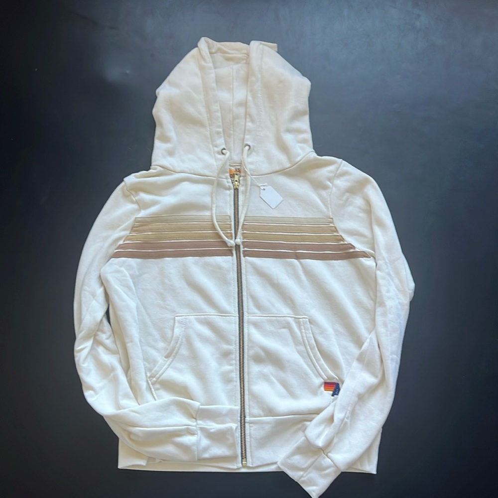 Aviator Nation 5 stripe cream hoodie